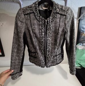 Chic Black and White Women's Jacket Tweed White House Black Market